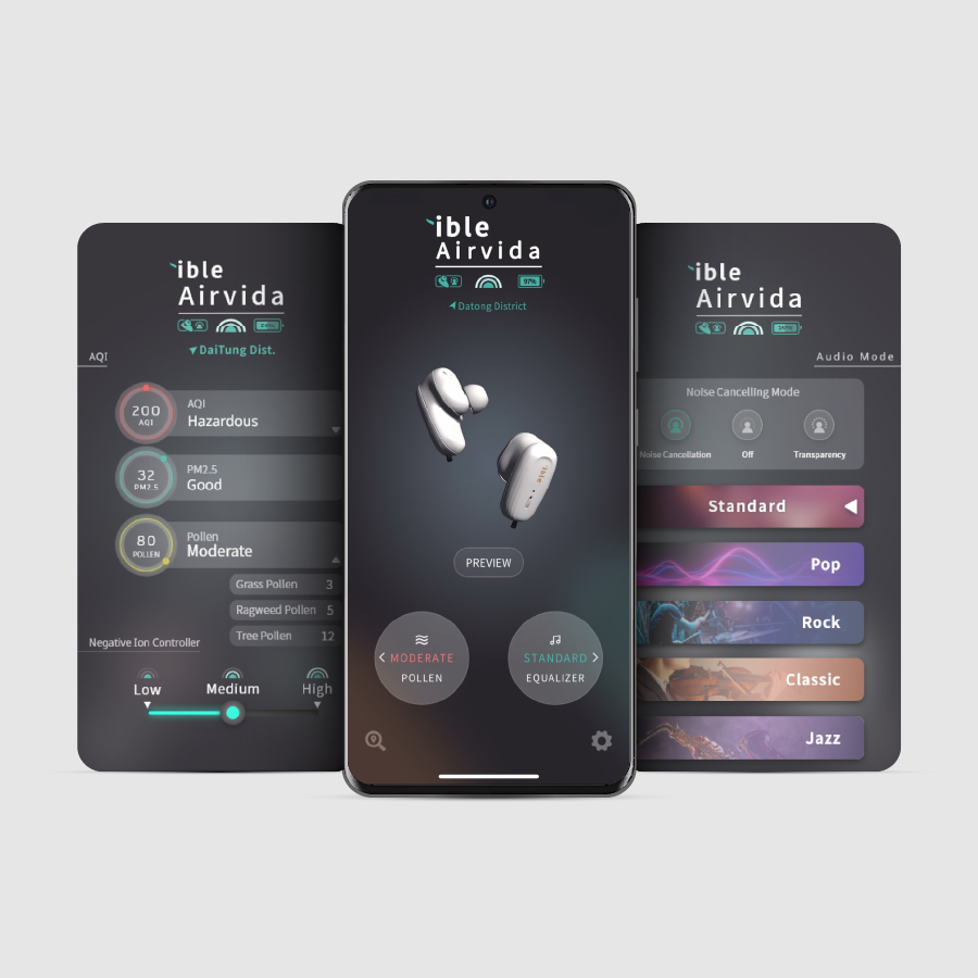 ible Airvida T1S Wearable Air Purifier Noise Canceling Earbuds App